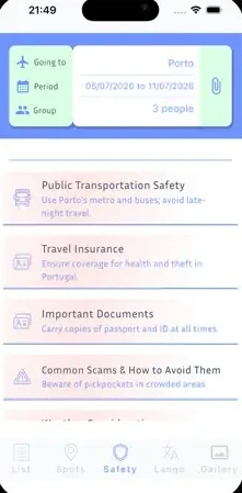 Trip precaution cards: transport, insurance, documents and common scams